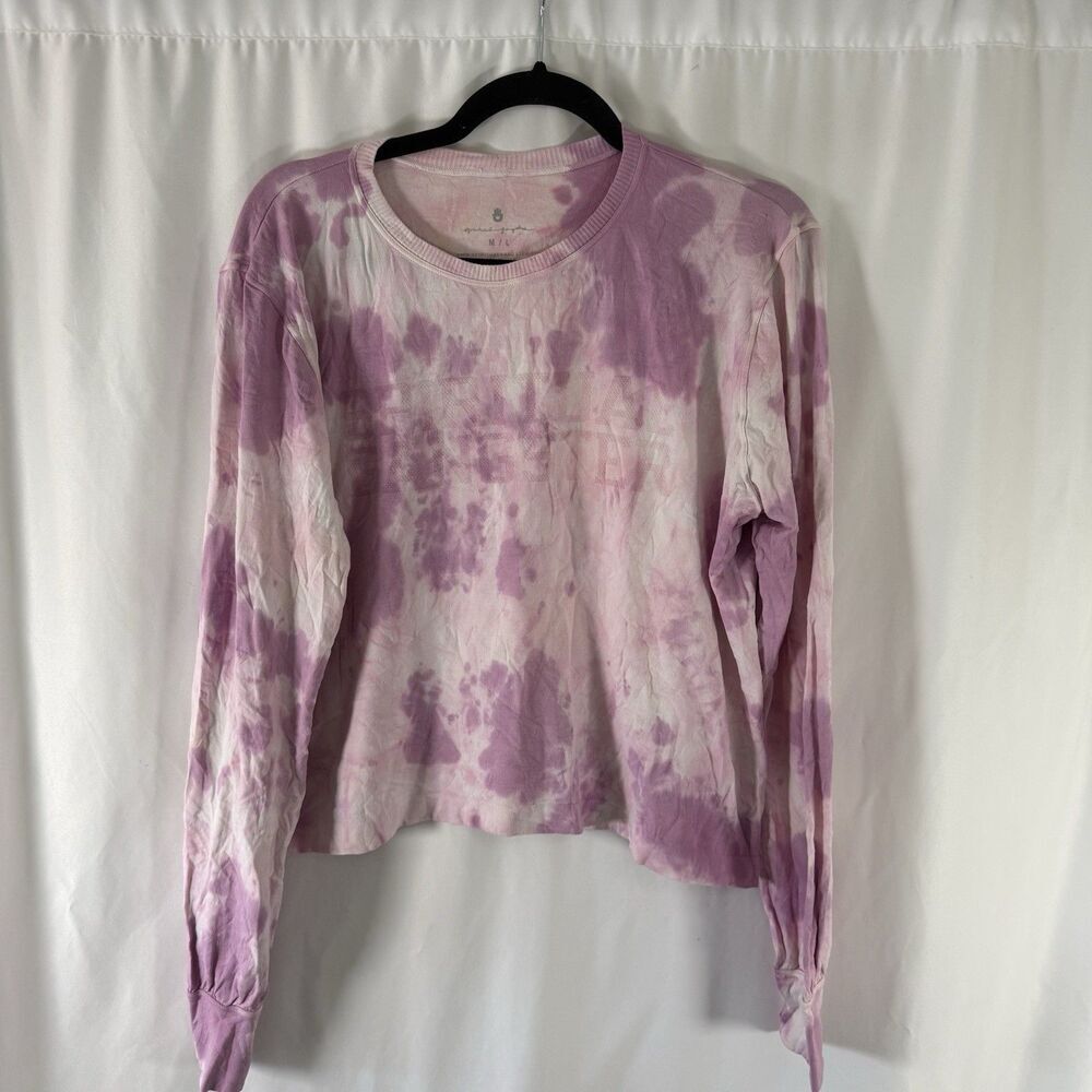 Spiritual Gangster Active Top Women's M/L Purple White Tie Dye Long Sleeve